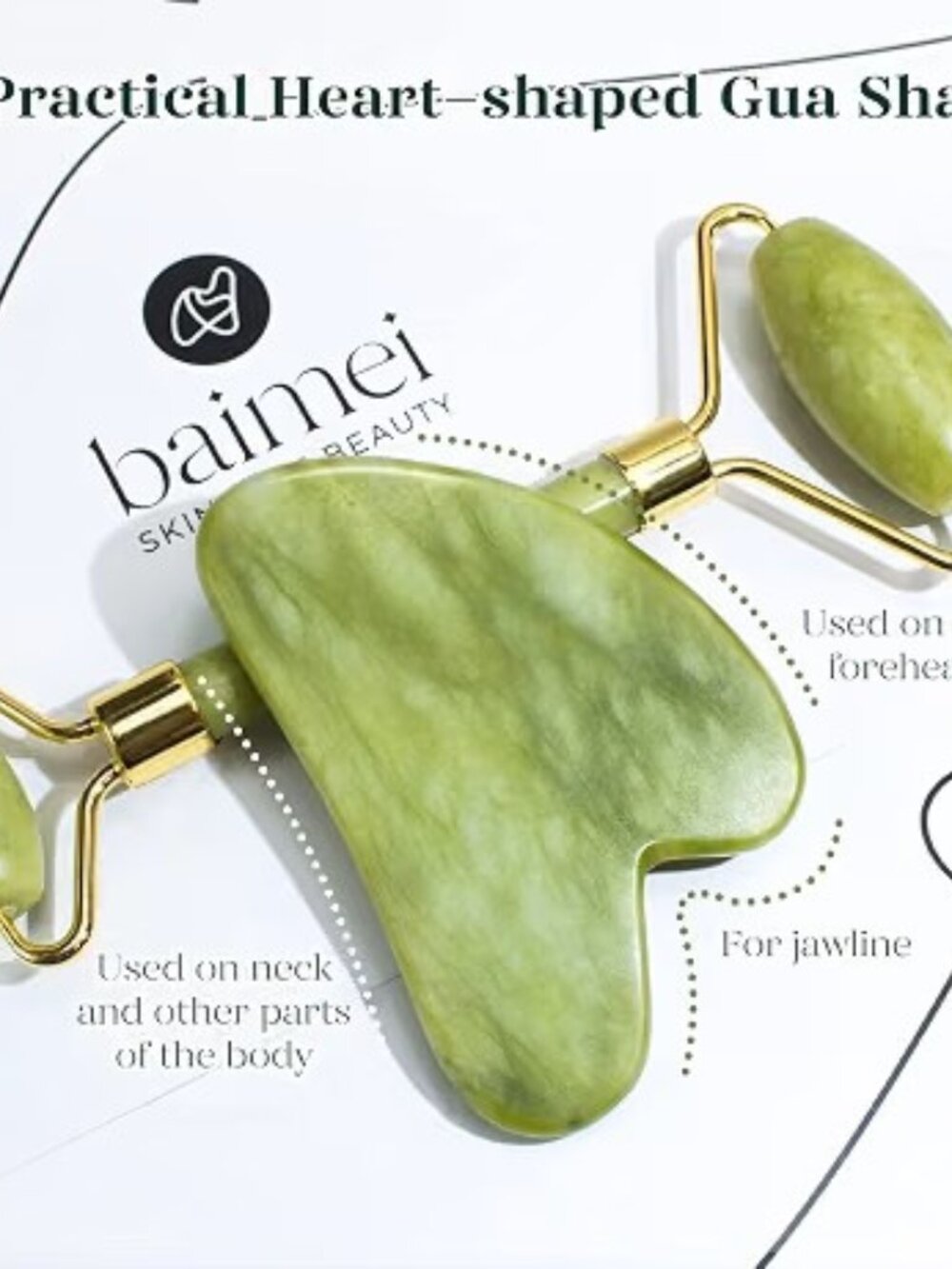 NEW Baimei Jade Roller + Gua Sha Stone set